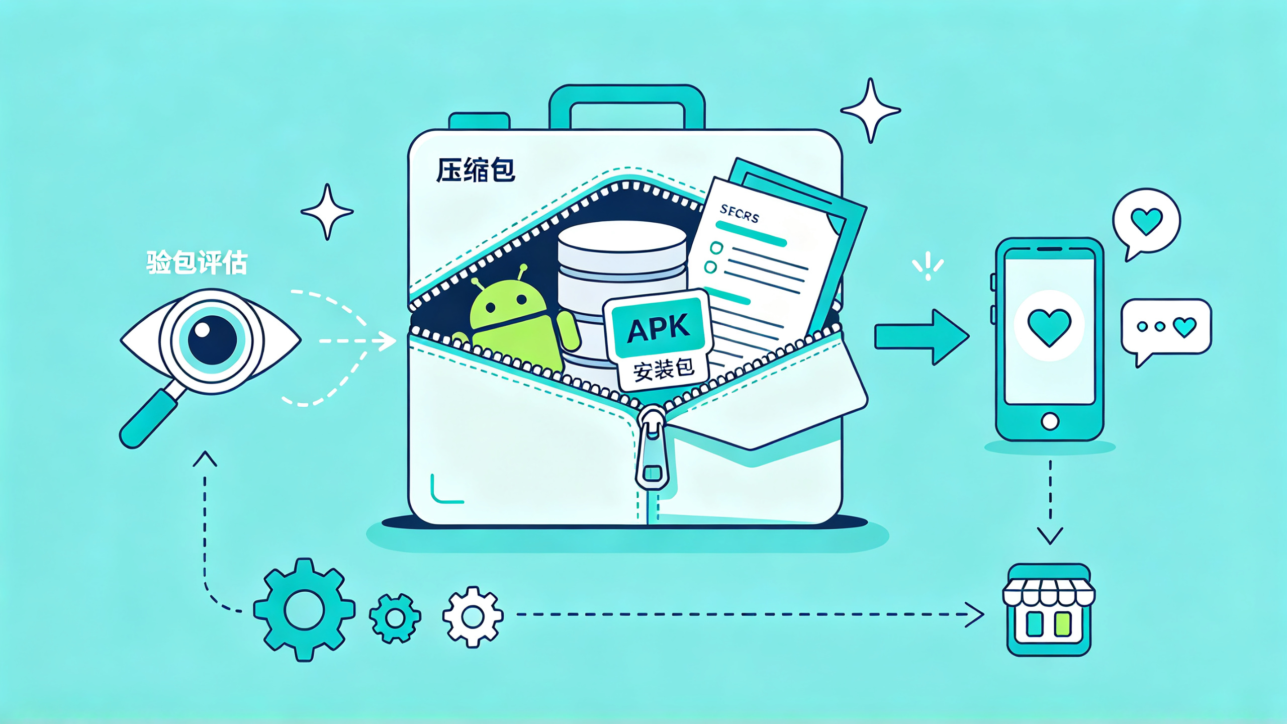 压缩包内包含Android工程、APK、数据库和文档，经验收流程指向匹配聊天功能与上架商店