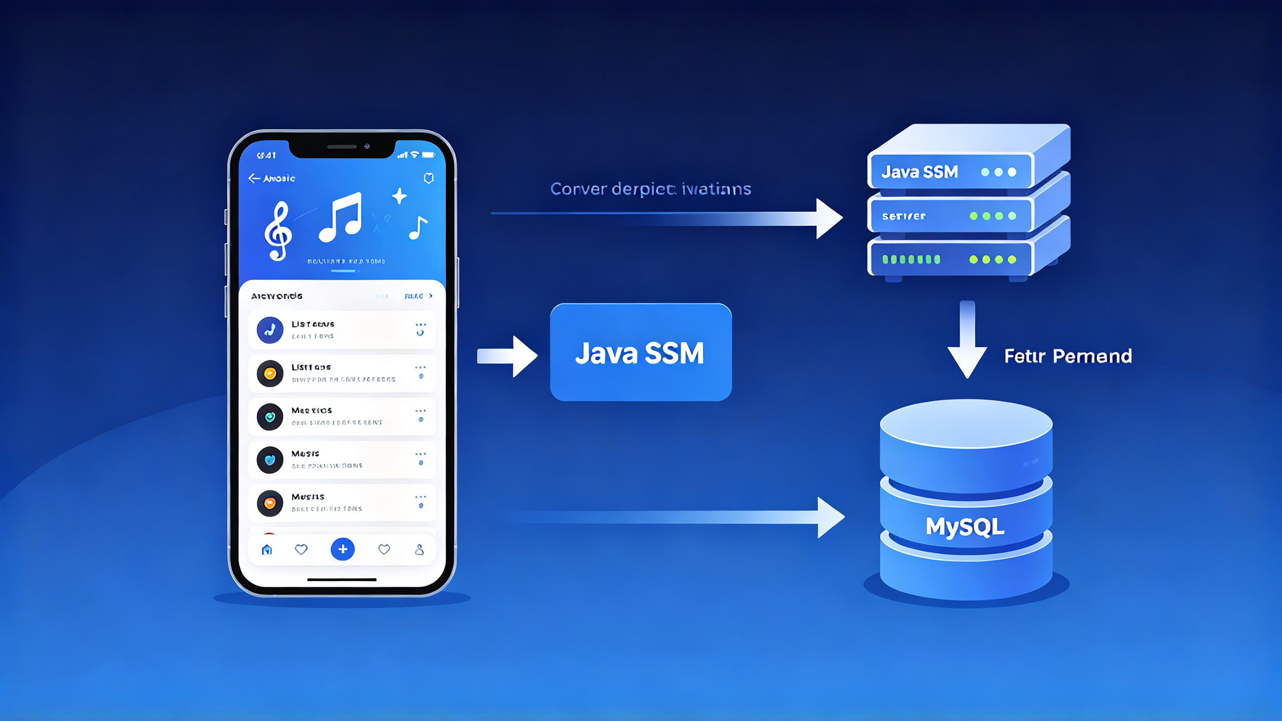 Java SSM与uni-app音乐论坛App前后端分离架构概念图
